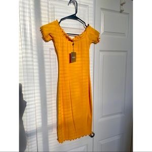 Yellow Lettuce Edge Ribbed Mini Dress, NEW